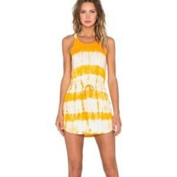 CHASER  Yellow  White Tie Dye Mini crossback  Sleeveless Halter Dress M - Picture 1 of 7